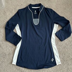 Jofit 4 all brand, Navy & white athleisure shirt. NWOT. Great for tennis, golf.
